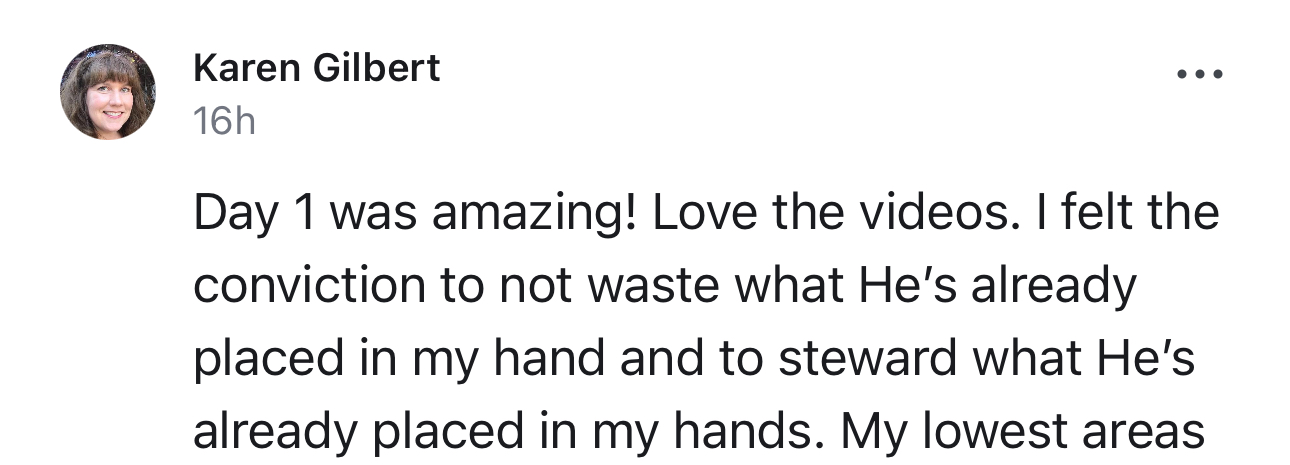 Karen's feedback after completing Day 1