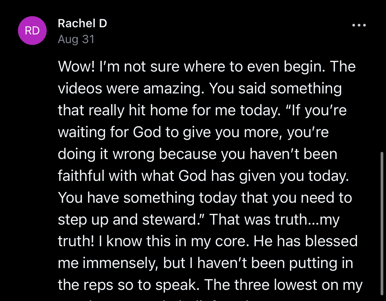 Rachel's feedback about the Day 1 training